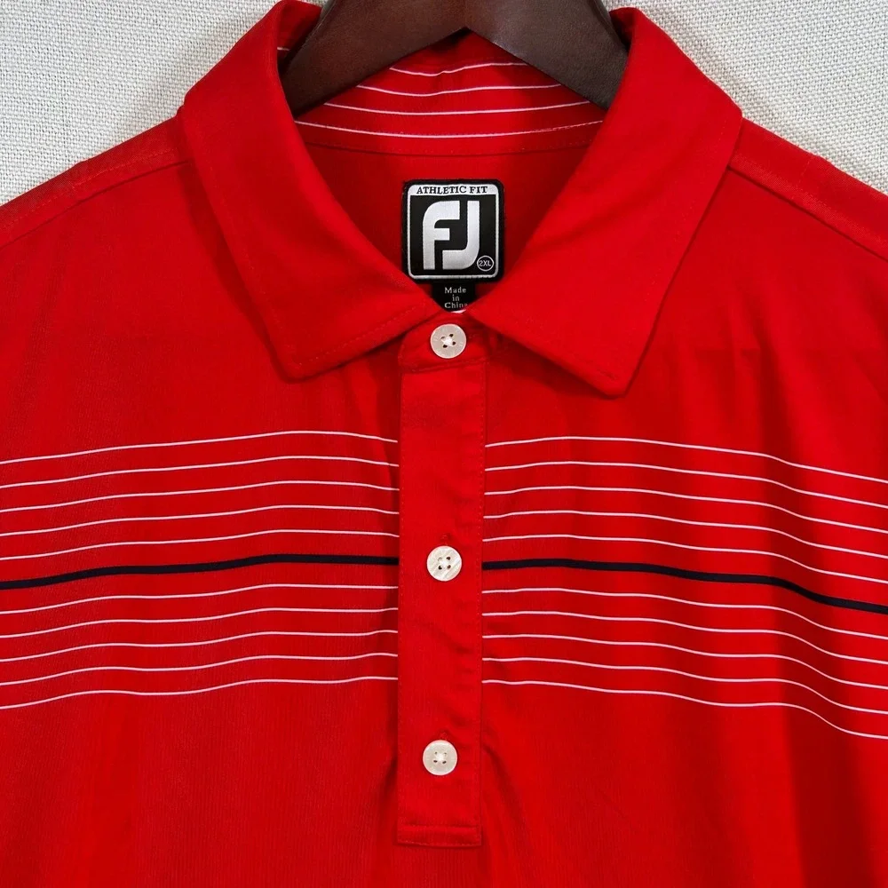 FootJoy FJ Athletic Fit Golf Polo Shirt Mens 2XL Red Striped Performance Stretch